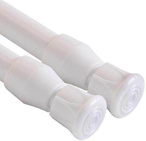 QILERR 2 Pack Spring Tension Curtain Rod Adjustable Extendable 70-120cm/28-48 In, Thin Spring Loaded Tension Rod for Curtain, Kitchen, Bathroom, Cupboard, Wardrobe, Window, Bookshelf, White
