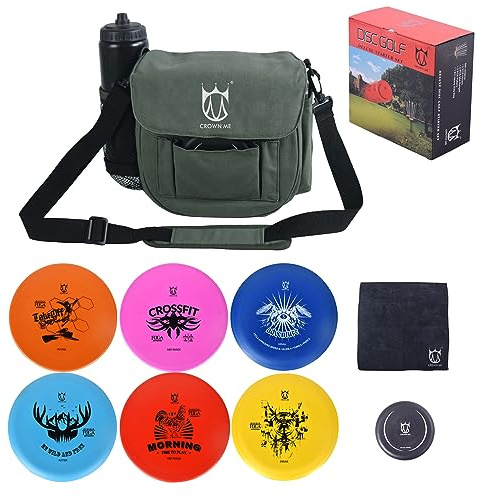 Crown ME Disc Golf Starter Kit - Includes 1 Bag with Bottle Holder and Accessory Pocket, 2 Drivers, 2 Mid-Range Discs, 2 Putters, 1 Mini Disc Marker and 1 Towel