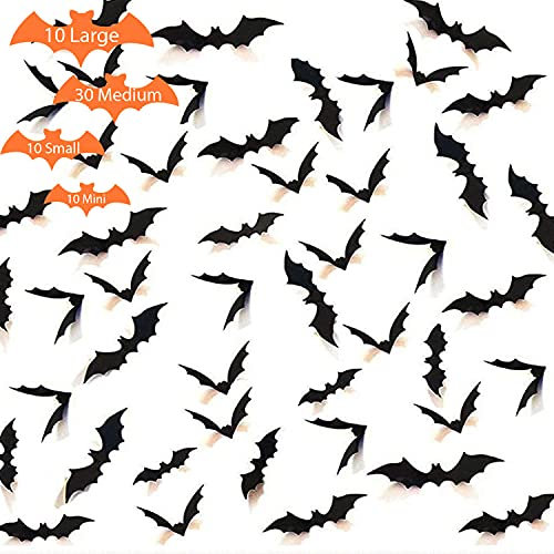 Decorazioni Halloween Pipistrelli Adesivi 3D per Parete, Forniture Festa di Halloween per Finestra Muro Porta di Casa – 60 Pezzi