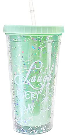 Irtyif Gobelet de voyage à double paroi, Tasse à café réutilisable, Tasse de thé au lait 550ML Double tasse de transparente tasse de voyage avec tasses en plastique de paille vert clair