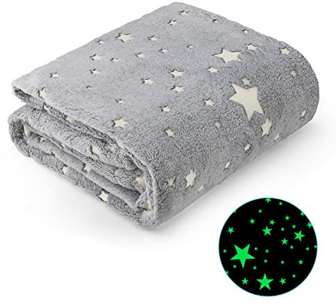Ranedo Kuscheldecke Kinder 190cmx150cm, kuscheldecke Leuchtet im Dunkeln Sterne Decke Muster Flanell Fleece Decke,Alle Jahreszeiten Decke Urlaub Geburtstagsgeschenke für Kinder Mädchen Jungen,Grau