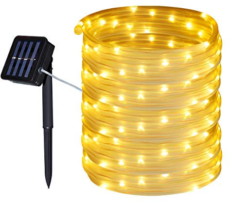 Tuokay 10M 100 LED Guirnalda de Luces Solares, Cadena de Luces Impermeables Lámpara de Manguera Iluminación Decorativa para Jardín, Patio, Terraza, Balcón, Boda (Blanco Calido)
