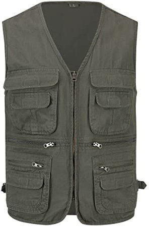 YOUTHUP Anglerweste Herren Outdoor Weste Multi-Tasche Ärmellose Jagd Herrenwesten Leicht Safari Wandern Fotografie Freizeit Sportweste