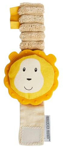 Matchstick Monkey Beißring, Beißspielzeug - Zahnungshilfe für das Handgelenk mit Klettverschluss - Hand Beißring - Kauspielzeug - mit weichem Cord-Plüschband und kaubaren Silikonmähne - Ludo Löwe