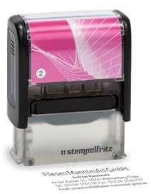Selbstfärbender Stempel stempelfritz Gr.2 direkt hier Erstellen – personalisierter Firmenstempel, Adressstempel, Namensstempel oder Familienstempel – Gehäuse Schwarz-Rosa, 47x18mm, max. 5 Zeilen