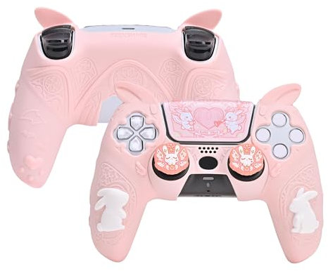 GeekShare PS5 Controller Protective Case Cover,Soft Silicone Protective Cover Case for PS5 Wireless Controller with 2 Thumb Grip Caps and 1 Sticker - Gothic Bunny