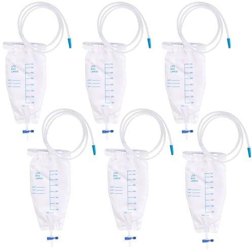 6 Stück 750ml Urinbeutel Beinbeutel: Urinbeutel katheterbeutel, Urinbeutel Beinbeutel, Beinbeutel Urindrainagebeutel, Urinsammelbeutel Drainagebeutel mit 2 Riemen, Urinbeutel mit Ventil und T-Ablass