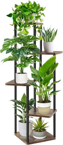 KAHEIGN 5 Tier Indoor Plant Stand, 106CM Tall Outdoor Plant Shelf Wood Plant Display Rack Ladder Planter Holder for Living Room Patio Balcony Boho Home Garden Plant Pot Decor (Black)