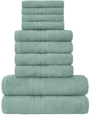 GC GAVENO CAVAILIA Juego de 10 Toallas Familiares 100% algodón Egipcio, 4 Caras, 4 Toallas de Mano, 2 Toallas de baño, Accesorios de baño Altamente absorbentes de Agua, Lavables a máquina, Huevo de