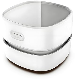 Qumox Mini Desk Vacuum Cleaner – Cordless USB Rechargeable Tabletop Cleaner with 1400mAh Battery, Powerful Suction, for Keyboard, Dust, Crumbs, Paper Shavings, and Pet Hair (White)