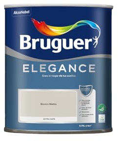 Bruguer ELEGANCE Pintura Monocapa ExtraMate, Paredes y Techos, Interior, Exterior protegido, Alta Durabilidad, UltraLavable, Resistente al Desgaste y Manchas Blanco Niebla 750 ml