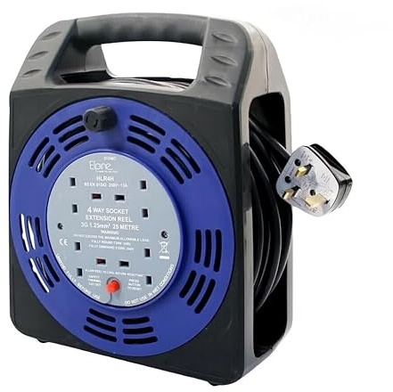 Housetronics 4 Way Gang 25M Extension Reel Heavy Duty Cassette Lead Cable Mains Socket 20A Metre Suitable for Indoor & Outdoor Use | Bag Shape | Appliance Connecter
