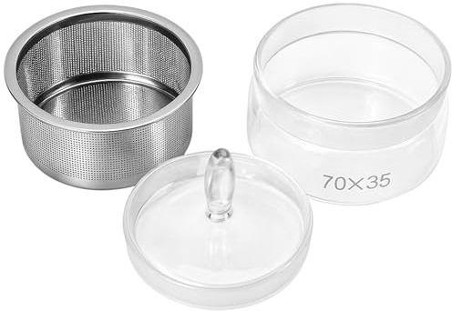 KH866 Watch Oil Parts Washing Jar 7cm x 3.5cm Watch Repair Cleaner Tool with Stainless Steel Mesh Strainer, Glass Cleaning Container for Maintenance & Modification, Lid Easy to Maintain