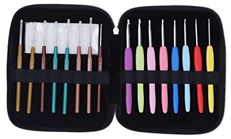 Baxnore 16 PCs set di uncinetto professionale set ergonomico impugnatura in acciaio inossidabile con dimensioni marcate e da viaggio PU per esperti di principianti artrite malati