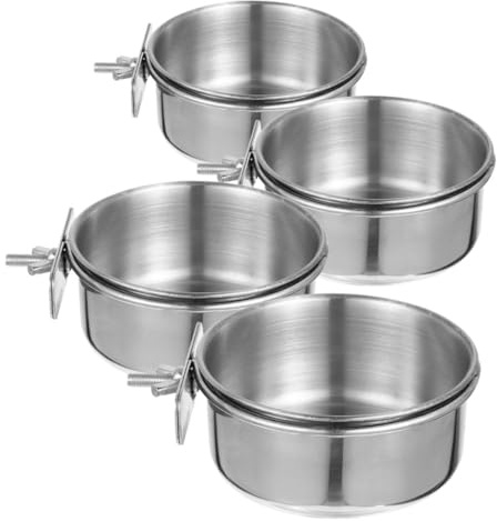 DIYEAH 4pcs Gamelles pour Oiseaux en Cage en Acier Inoxydable Argenté, Bols Amovibles Résistants la Rouille pour Perruches et Perroquets, Accessoires Pratiques pour Cages