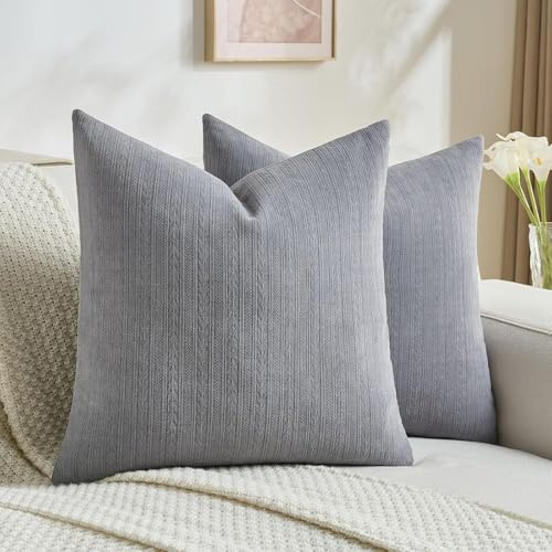 Ystyle Funda Cojin 40x40 cm Juego de 2, Chenilla Decorativo Funda de Cojíns con Motivo de Espigas, Sólido Cuadradas Funda de Almohada del Sofá, del Hogar Sofá Dormitorio Coche, Gris Oscuro