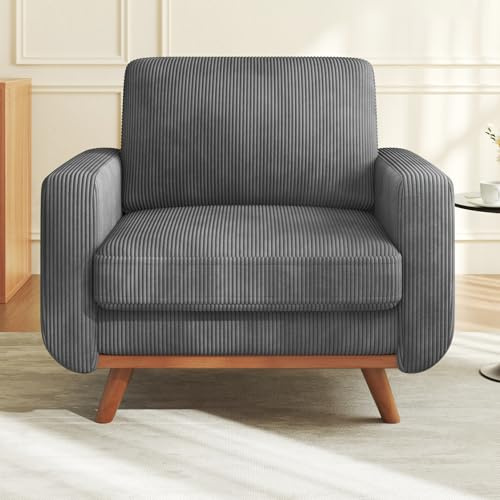 Vesgantti Large Accent Chair Dark Grey, Comfy Corduroy Single Sofa Seat with Spring Cushion, Upholstered Armchair with Deep Seat, Reading Chair for Adults, Modern Sofa for Living Room, Bedroom