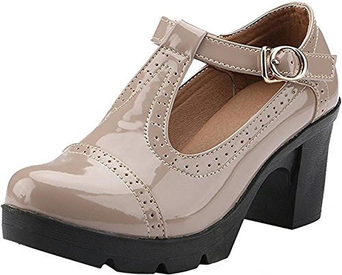 DADAWEN Women's T-Strap Platform Court Shoes Mid Heel Mary Jane Oxfords Dress Shoes Apricot 4.5 UK