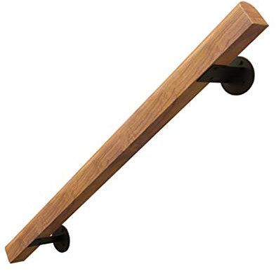 Main courante d'escalier universelle intérieure extérieure, mains courantes d'escalier en bois antidérapantes, kit complet, avec 2 supports fixes en fer, contre le mur,50cm,50cm