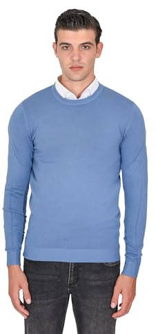 Ciabalù Maglione Uomo Lana e Cashmere Invernale Girocollo Pullover Sottogiacca Slim Fit (Azzurro, XL)