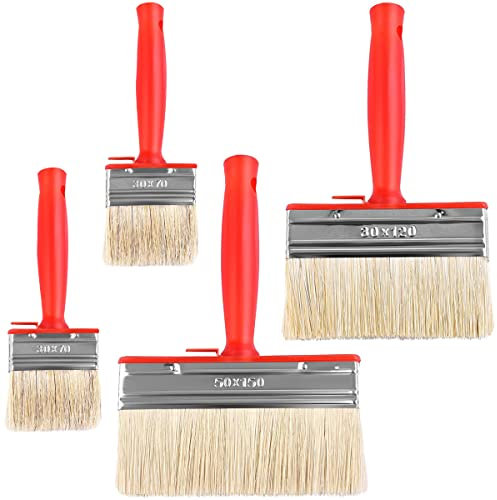 FIBOUND Flächenstreicher 4pcs, Lasurpinsel, Pinsel Wandfarbe, Deckenbürste, Aufhängeloch-Design zum Malen, Färben, Lackieren und Heimwerken (3 Größen)