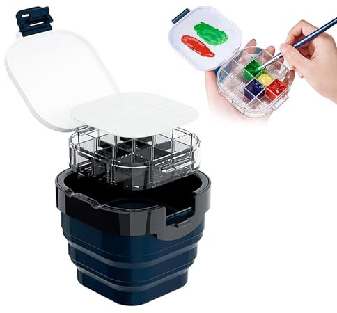 Pinselreiniger Pinselwascher mit Gouache-Malkasten - Pinselhalter und Wassertröge für Drinnen Draußen Malerei Aquarelle Gouache Acryl Ölfarbe Palette Aquarellfarben Und Ölfarben, Blau