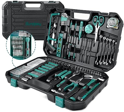 Sundpey Home Tool Kit 300-Pcs - Household Auto Repair Tool Set - Complete General Hand Tool Kits for Handyman & Precision Screwdriver Set & Wire Stripper & Metric Hex Key & Tool box Case , Blue