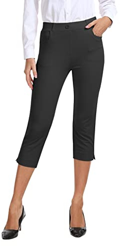 AjezMax Femme été 3/4 Pantalon de Bureau Business Casual Travail Pantalons avec Poches Taille Haute Stretch