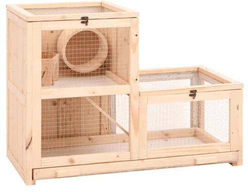 PRISSENT Hamsterkäfig 81x40x60 cm Massivholz Tanne Häuschen Hamster Haus aus Holz
