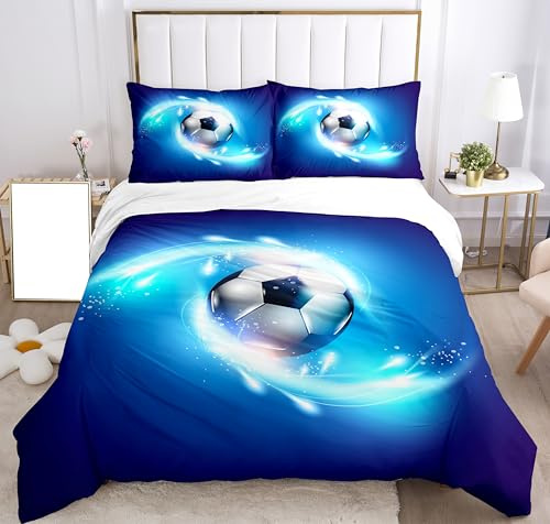 SHUAIG Housse de Couette Football,Enfants en Lin Set 3D Printing Football Moteur Microfibre Couverture de lit Ensemble(Style 4, 220x240cm)