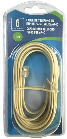 VoltShine Cable telefónico en espiral de 3 m, color blanco, ideal para conectar dispositivos de comunicación y mejorar la calidad de la señal.