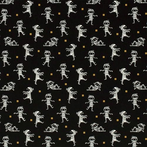 Jersey Halloween-Stoff Foliendruck-Motive ab 1m Polyester Meterware Motivwahl, Motiv:Mumie
