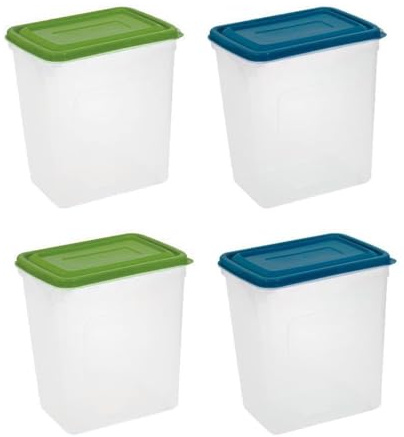YöL Pack Of 4 Tall Large Cereal Containers Storage 6L Dry Pasta Cereal Pet Food Storage Tub & Lid