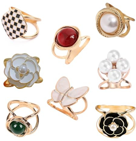 8 Stück Metall Modisch Fashion Schal Clip, Einfache Schal Schmuck, Modisch Schal Clips für Verschiedene Schals, Tücher, Gürtel (Gold, Silber)