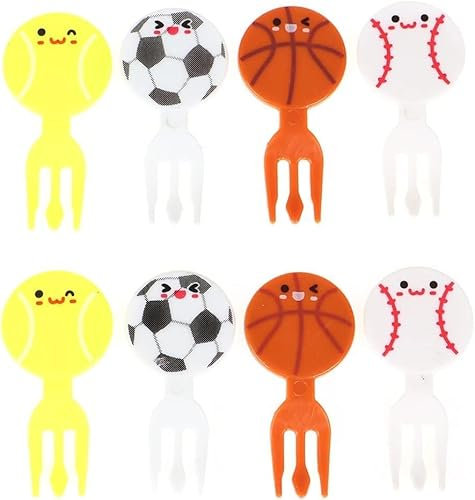 8Pcs Multicolour Mini Football Sport Fruit Fork Mini Cartoon Food Picks Children Snack Fruit Fork Fun Bento Picks Mini Cartoon Toothpick Animal Food Picks for Kids Cocktail Picks