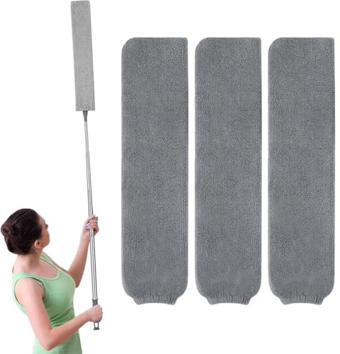 KEQAR Spolverino per Polvere Lavabile, 3 pezzi, Spazzola da Letto Ricambio, Microfibra, Cattura Polvere, Telescopico, per Parte Inferiore del Divano Letto Spazio Domestico-Bagnati E Asciutti