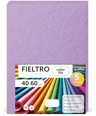 m-office Fieltro para Manualidades, Fieltro de Colores, Suave y Flexible, Material para Costura, Telas Patchwork, Ideal para proyectos DIY, artesanía o decoración, 40x60cm (lila, 5 uds)
