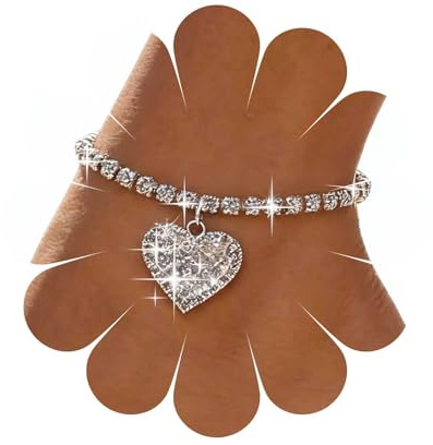 Cybche Vintage Strass Cuore Cavigliera Argento Tennis Cavigliera Braccialetto Cuore Cristallo Braccialetto Regolabile Cristallo Piede Catena Gioielli Per Le Donne