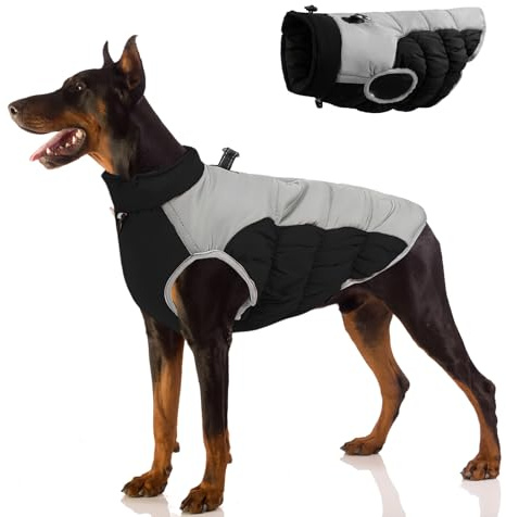 FEimaX Cappotto per Cani Gilet Impermeabili Caldo Giacca per Media Grande Cani Caldi Riflettente Invernale Antivento Cappottino con Imbracatura e Cerniera all'aperto