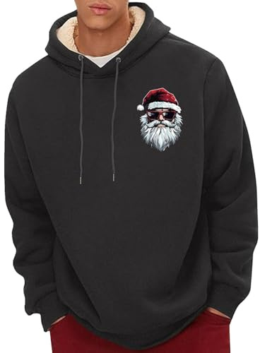 Fleecefodrad julhuvtröja, varm tomte tryck pullover sweatshirt med dragskohuva, mjuk mysig jultröja med ficka, rolig festlig huvtröja för presentutbyte, pubkvällar eller vinterevenemang