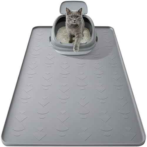 JACMKEON Cat Litter Mat Large Cat Litter Tray Mat Litter Trapping Mat 34x22 inch (86x56cm) Silicone Cat Mat for Litter Box (Grey)