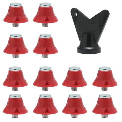 Lot de 12 crampons à vis en alliage d'aluminium léger de 5 mm avec clé pour chaussures de rugby et chaussures de randonnée assurant une adhérence stable (13 mm rouge)
