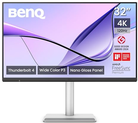 BenQ MA320UG 32 tum 4K 120Hz nano glansig skärm för Mac-skapare, dubbel Thunderbolt 4 96W/15 W, Mac Colour, Daisy Chain, KVM, ljusstyrka och volymkontroll på Mac, höjdjusterbar, P3-färgomfång