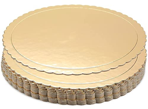 Juvale Cake Drum - 10-Inch Round Gold, Pack of 12, Scalloped - Cake Supplies & Disposable Cardboard Dessert Tray for Baking Display
