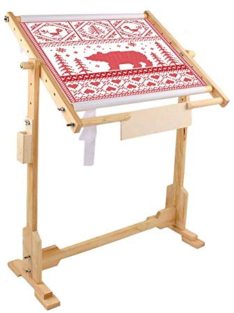 Estink Cross Stitch Floor Stand, Adjustable Wooden Frame 50cm with 360° Rotation and 5 Height Levels for Embroidery