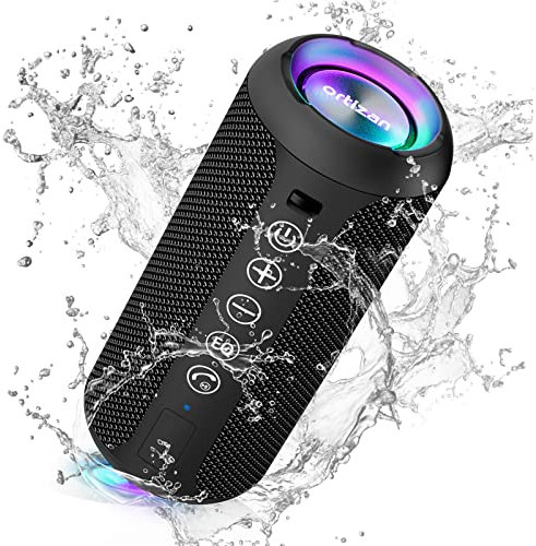 Ortizan Enceinte Portable Bluetooth 5.3 sans Fil avec Bass Puissantes, Étanche IPX7, Subwoofer à 360 Degrés, Autonomie 30 hrs, Double Appairage Stéréo, Lumière LED