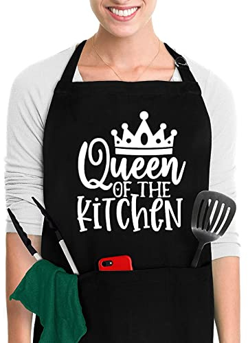 MH Home Aprons For Women Chef, Adjustable BBQ Grill, Novelty And Kitchen Apron With Pockets, Birthday, Thanksgiving, Christmas Cooking Gifts for Mom & Friends