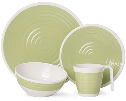 Campingsele set 1 person 4 delar | Melamin | grön I picknick porslinsset | campingservis design