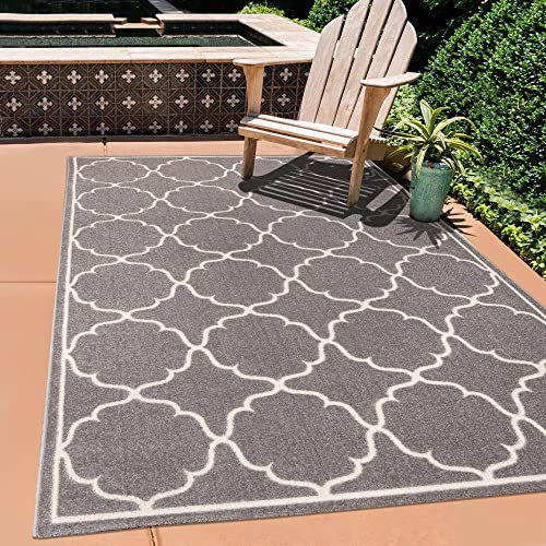 SANAT Outdoor Teppich Wetterfest - Teppich für den Innen- und Außenbereich - Balkon Teppich Wasserabweisend - Teppiche für Terrasse, Garten, Küche, Ba, Berlin_9001_Light_Gray_160x230