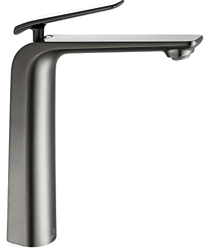 TOCALOCA Tall Bath Faucet for Vessel Sink, Gun Grey One Hole Single Handle Bathroom Faucets Brass, High Bathroom Vanity Faucet Single Lever Modern Basin Mixer Taps